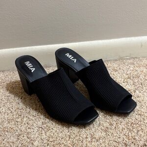 MIA Black Textured Heeled Mules